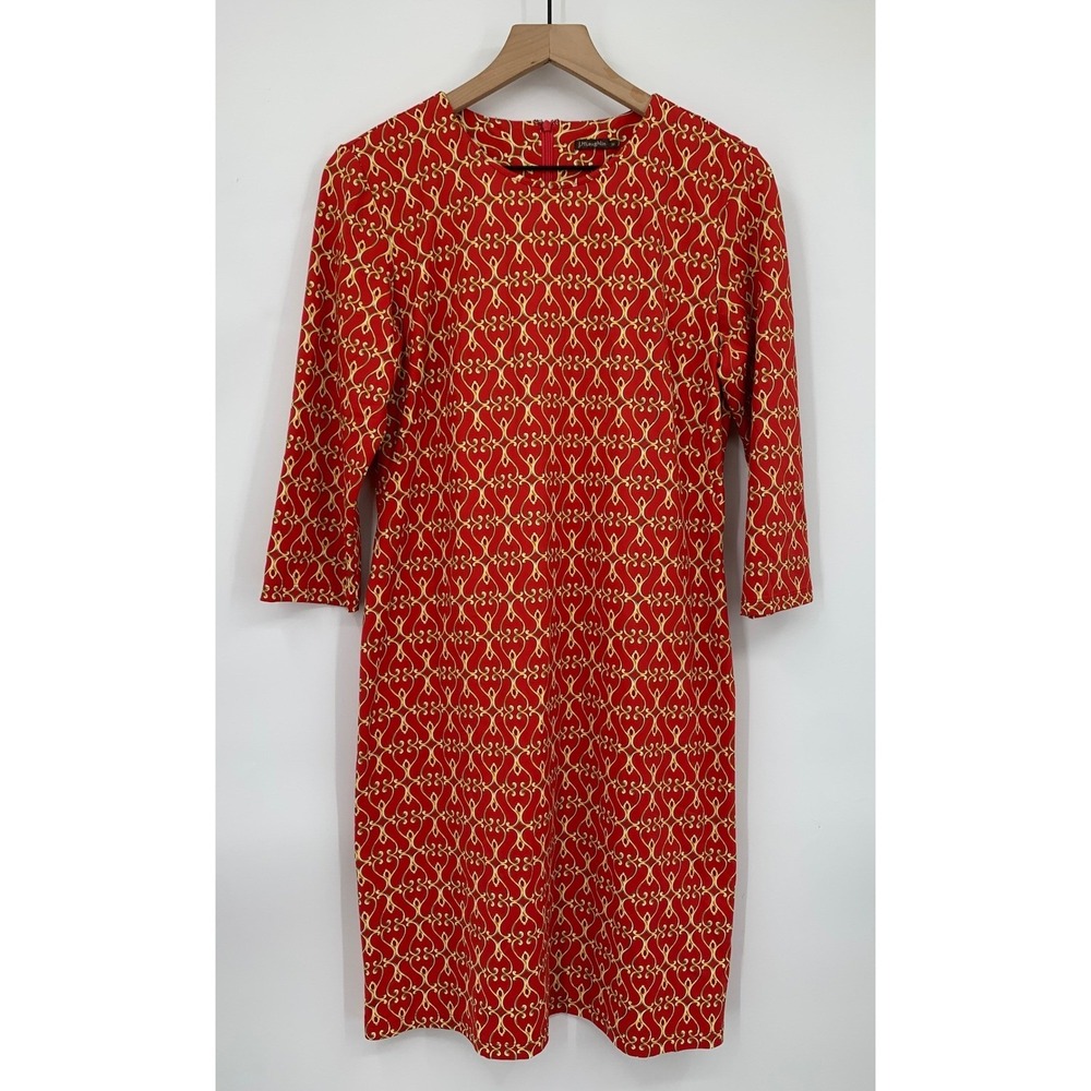 J McLaughlin Dress Womens Medium Red Yellow Catalina Cloth Preppy Fall Classic